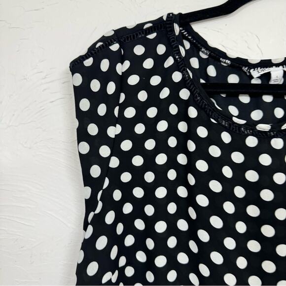 DR2 Daniel Rainn Black White Polka Dot Cap Sleeve Blouse Womens L Classic Preppy - Picture 4 of 9